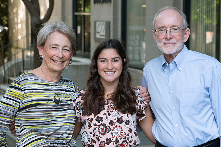 photo of donors Patty and William Wilkerson with scholarship recipient Alexa van Aartrijk