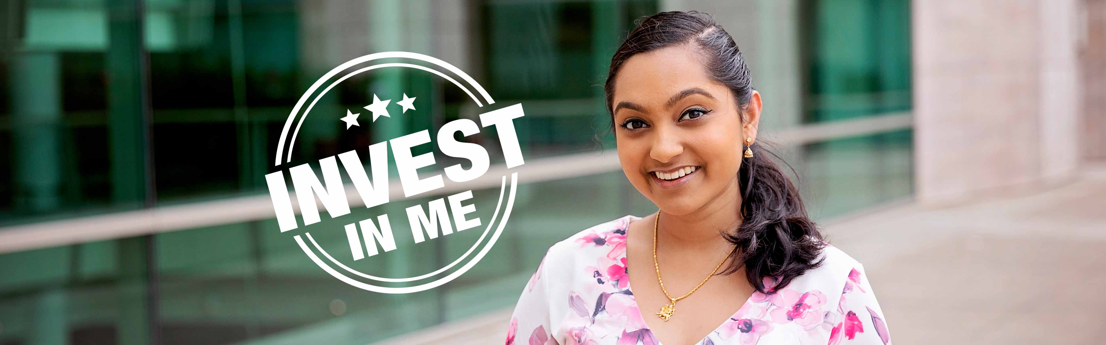 Invest in me logo and Sneha Krish
