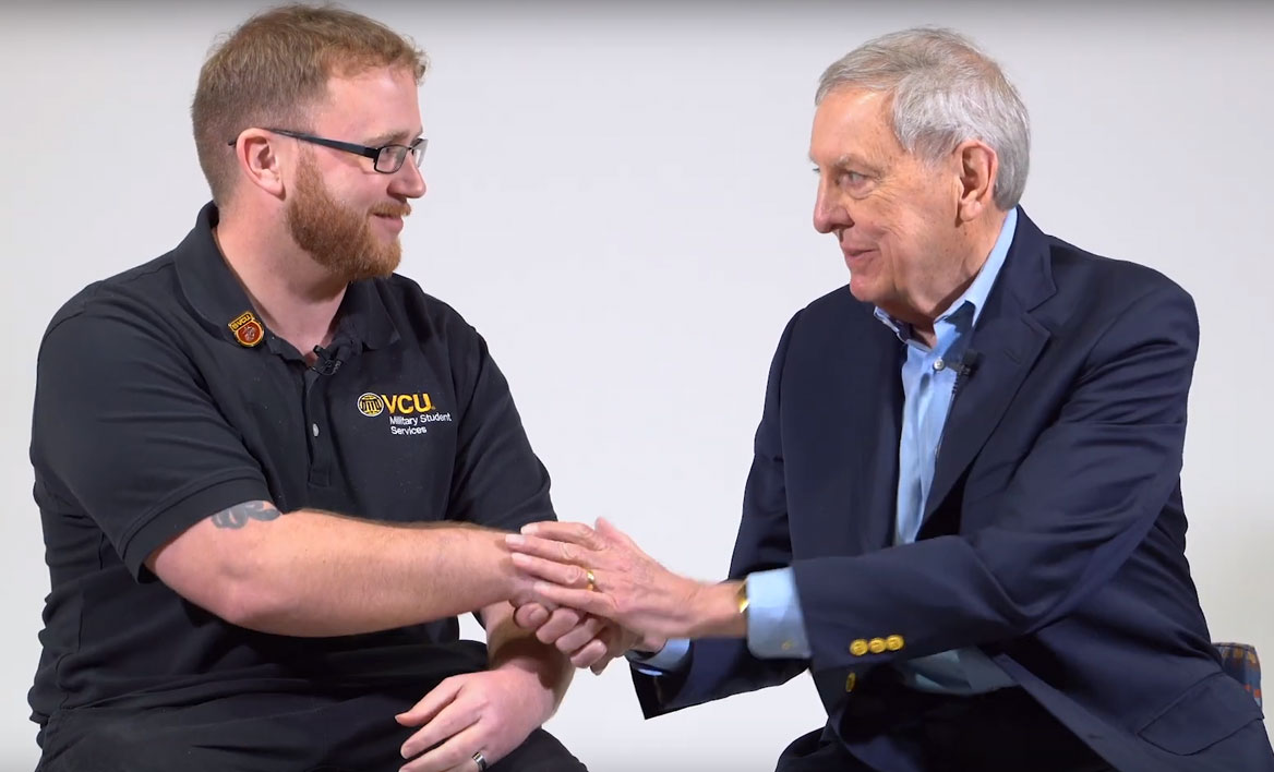 photo of donor and recipient of VCU Veterans Scholarship